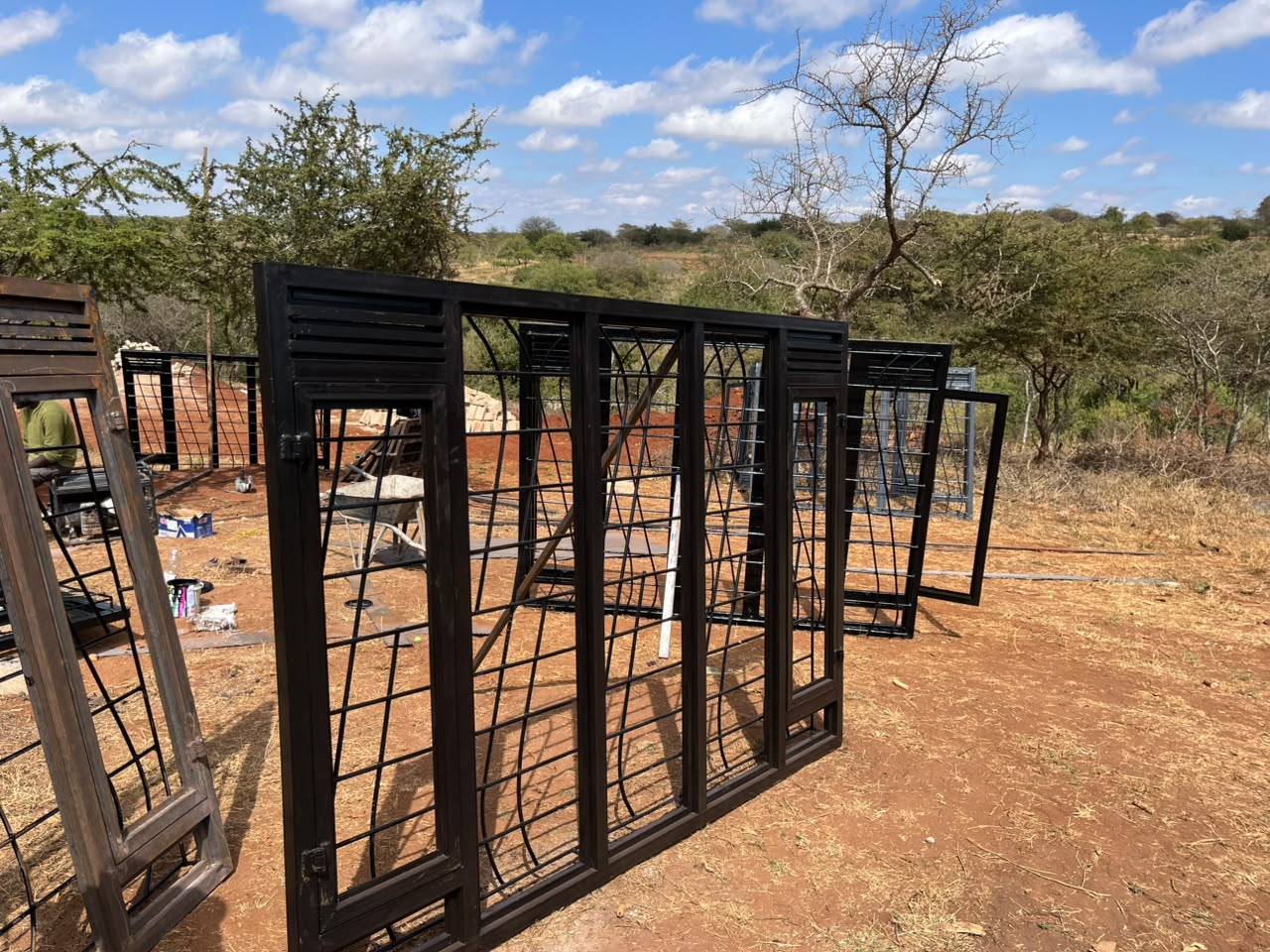 Steel gate frames ready for installation