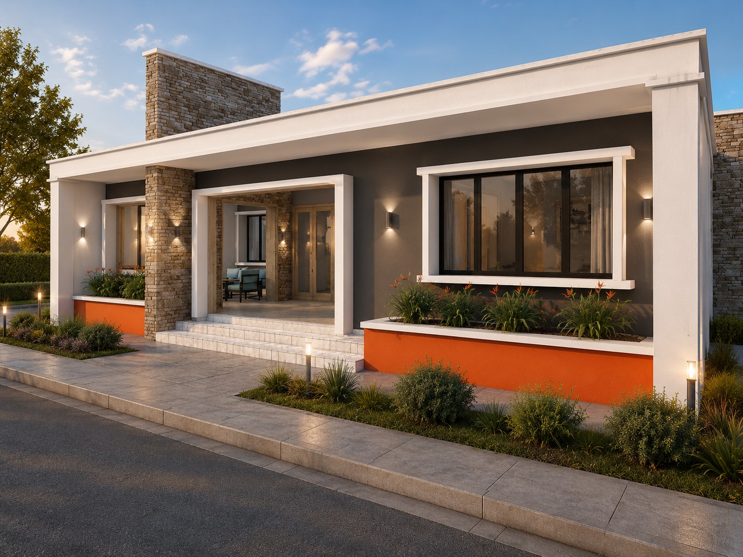 Bungalow Design with Stone Accents