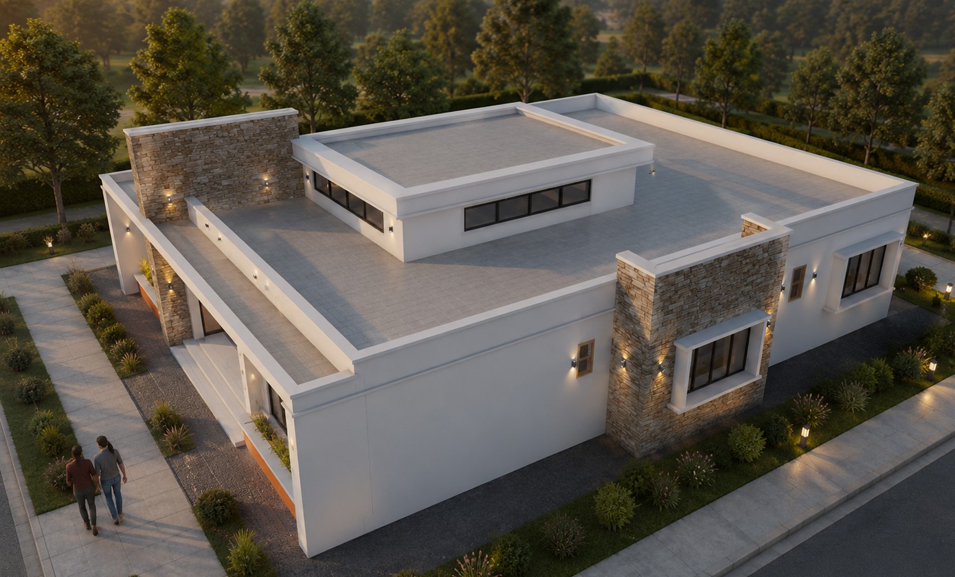 Aerial Flat-Roof Bungalow Concept